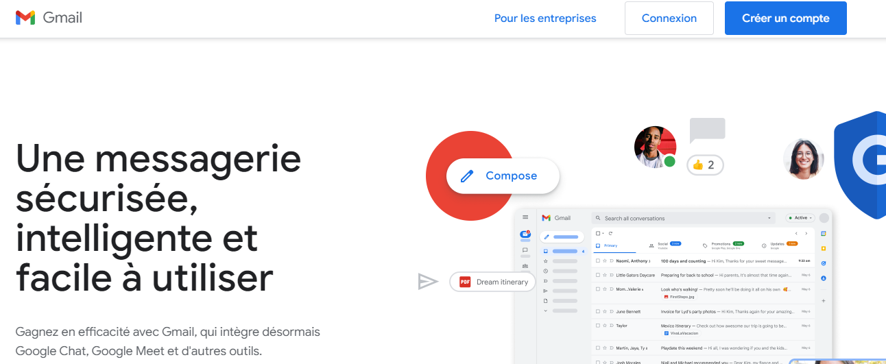 Page d'accueil messagerie google